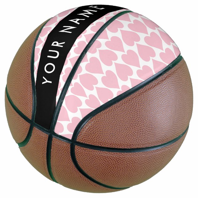 Pink Hearts, Romantic, Your Name, Personalise Basketball (Angled)