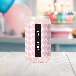 Pink Hearts, Romantic, Your Name, Personalise Can Glass