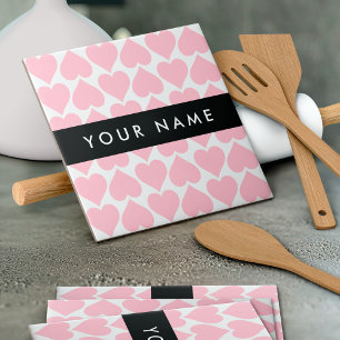 Pink Hearts, Romantic, Your Name, Personalise Ceramic Tile