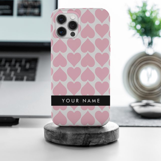 Pink Hearts, Romantic, Your Name, Personalise iPhone Case (Creator Uploaded)
