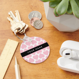 Pink Hearts, Romantic, Your Name, Personalise Key Ring
