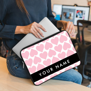 Pink Hearts, Romantic, Your Name, Personalise Laptop Sleeve