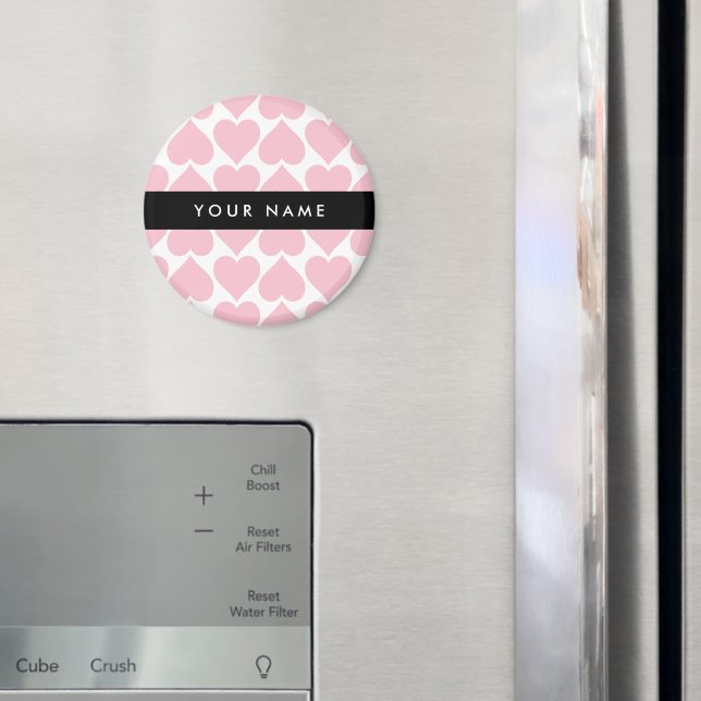 Pink Hearts, Romantic, Your Name, Personalise Magnet (In Situ (Fridge))