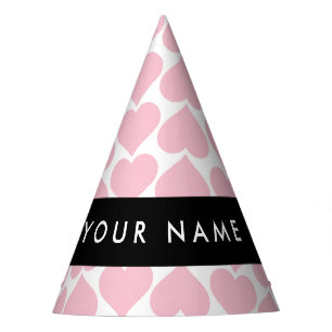Pink Hearts, Romantic, Your Name, Personalise Party Hat