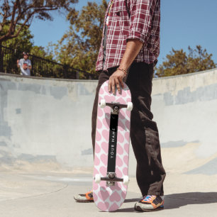 Pink Hearts, Romantic, Your Name, Personalise Skateboard