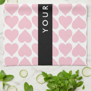 Pink Hearts, Romantic, Your Name, Personalise Tea Towel