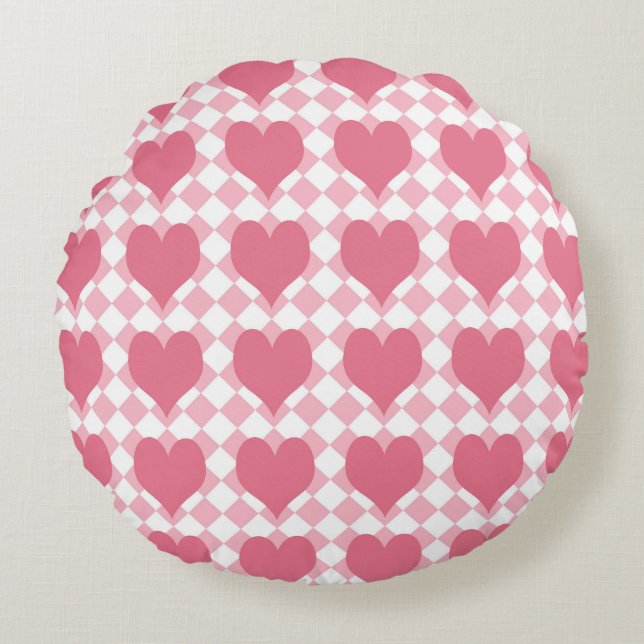 Pink Hearts Round Cushion (Front)