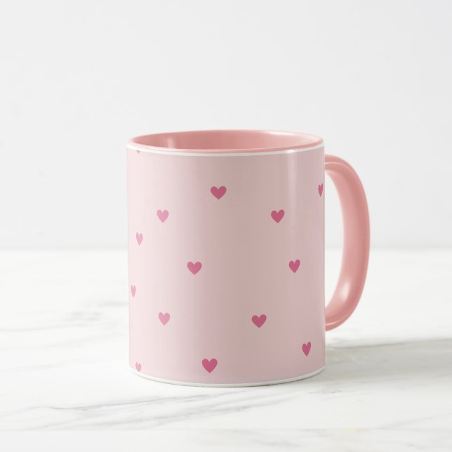 Pink Hearts Seamless Pattern – Cute Valentine Mug (Front Right)