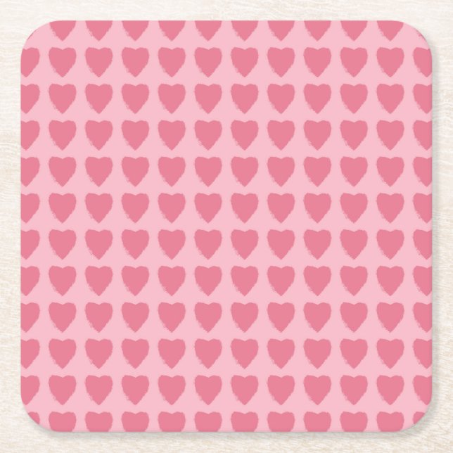 Pink Hearts Seamless Pattern Square Paper Coaster (Front)