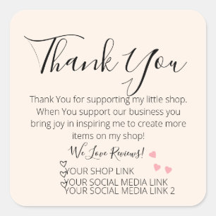 Pink Hearts Small Business Thank You Square Stick Sticker