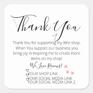 Pink Hearts Small Business Thank You Square Sticker
