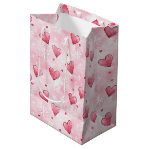 Pink Hearts Snowflakes Medium Gift Bag