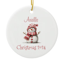 Pink Hearts Snowman Personalised Ornament