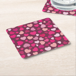 Pink Hearts Square Paper Coaster
