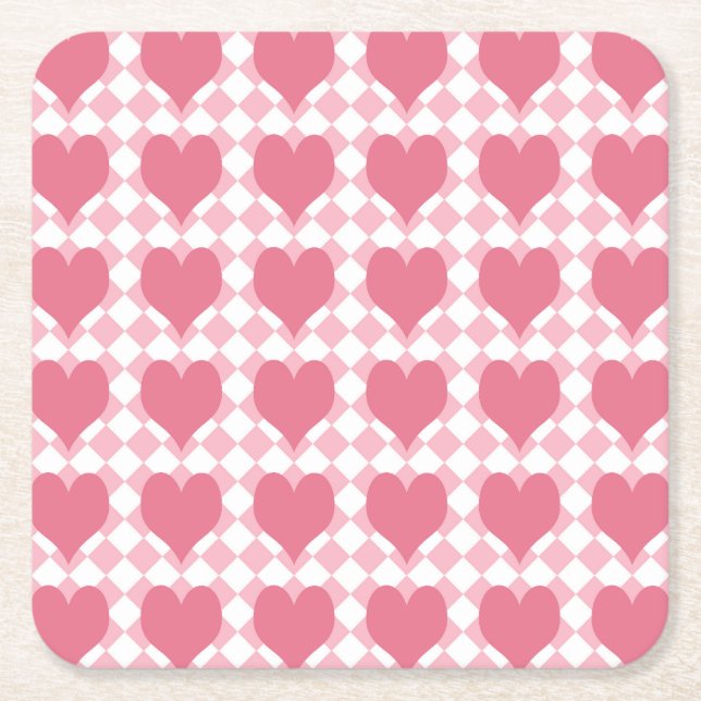 Pink Hearts Square Paper Coaster (Front)