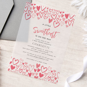 Pink Hearts Sweetheart On Way Girl Baby Shower Vellum Invitations