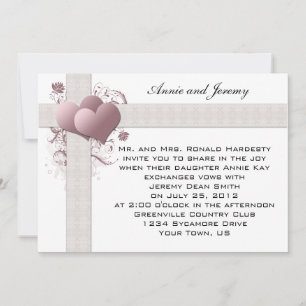 Pink Hearts Swirls Wedding Invitation