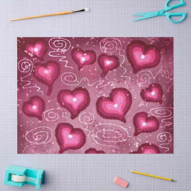 Pink Hearts Swirls Whimsical Pattern Decoupage Tissue Paper (Craft)