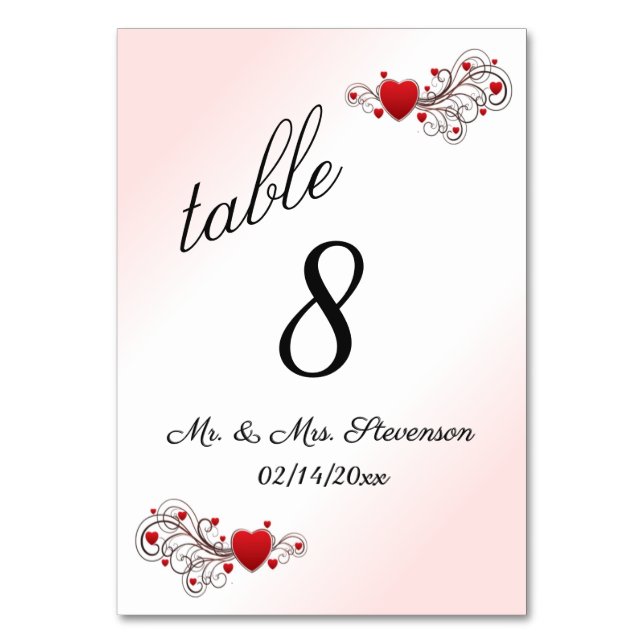 Pink Hearts Table Number (Front)