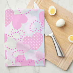 Pink Hearts Tea Towel