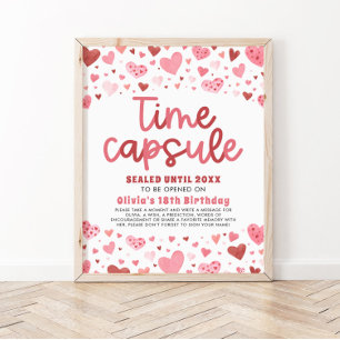 Pink Hearts Valentine 1st Birthday Time Capsule Poster