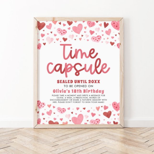 Pink Hearts Valentine 1st Birthday Time Capsule Poster (Creator Uploaded)
