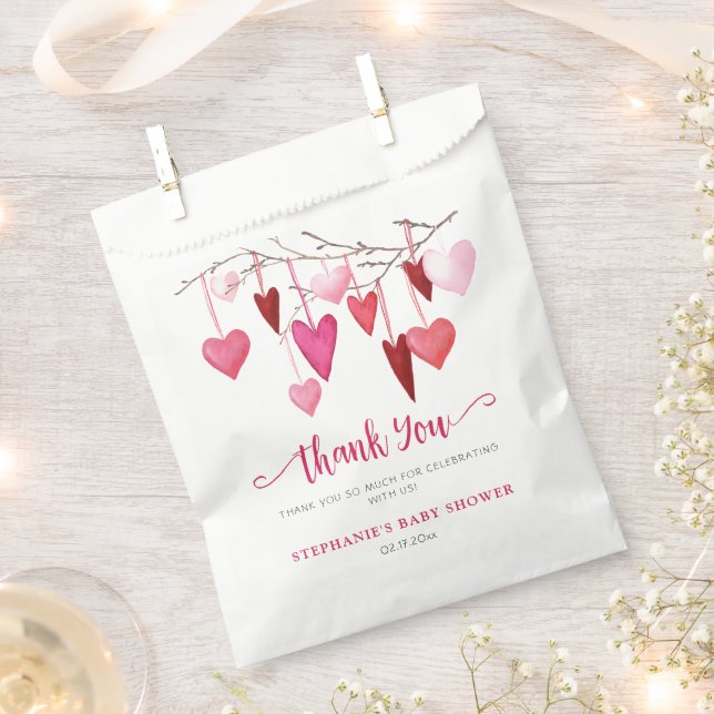 Pink Hearts Valentine Baby Shower Favour Bag (Clipped)