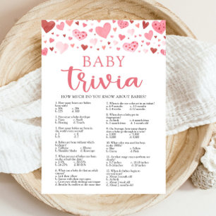 Pink Hearts Valentine Baby Trivia Baby Shower Game Invitation