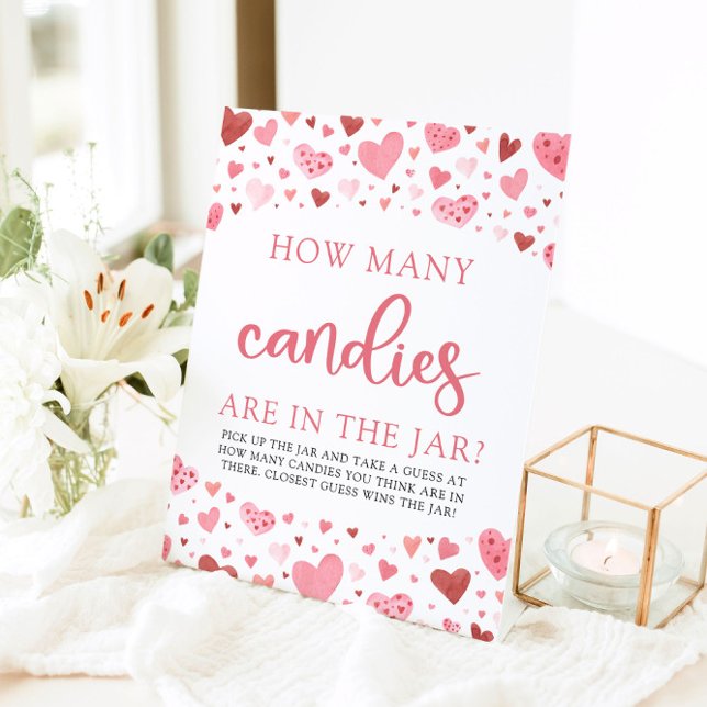 Pink Hearts Valentine How Many Candies Baby Shower Pedestal Sign (Creator Uploaded)