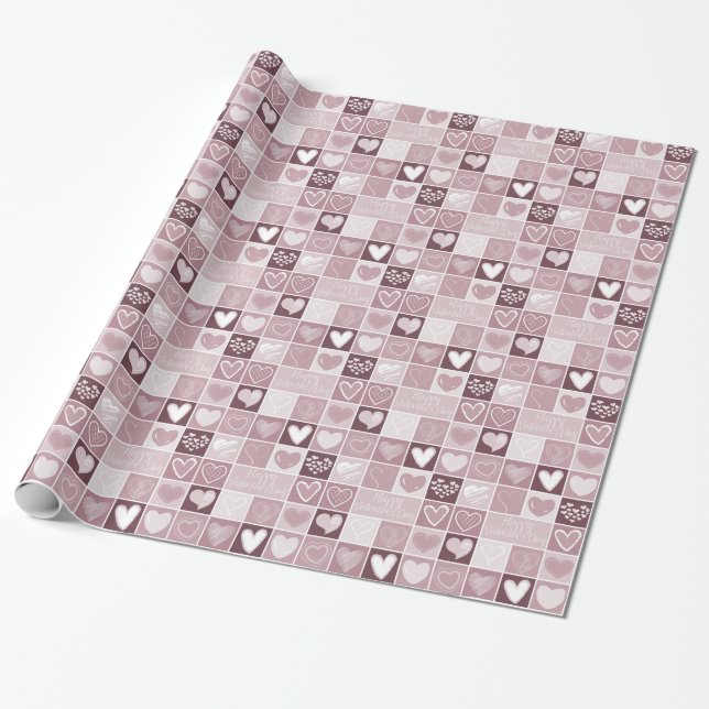 Pink Hearts Valentine Wrapping Paper (Unrolled)
