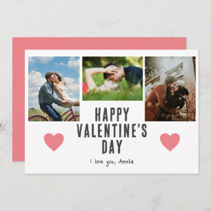 Pink Hearts Valentine's Day Boyfriend 3 Photo Holiday Card