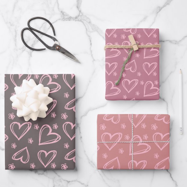 Pink Hearts Valentine's Day Love Retro Chequered  Wrapping Paper Sheet (Front)