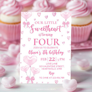 Pink Hearts Valentine's Girl Birthday Invitation