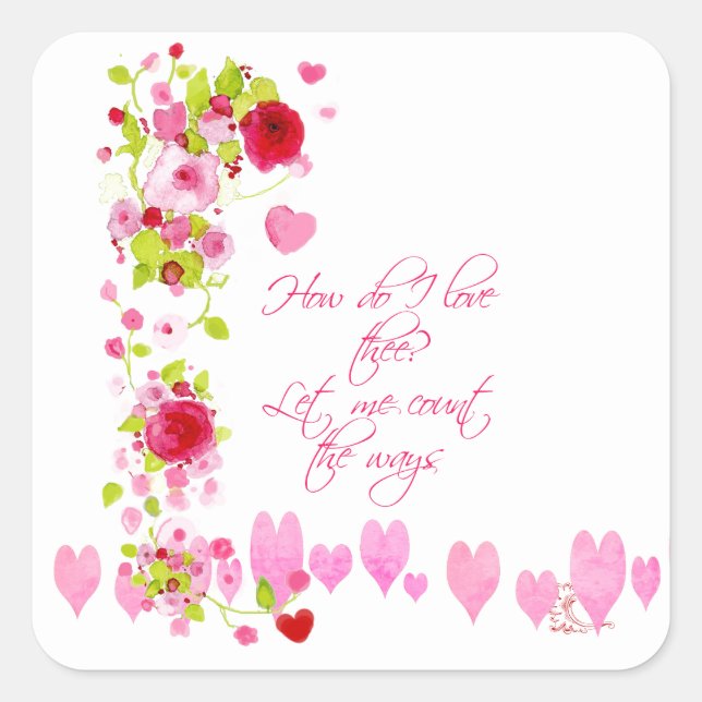 Pink Hearts Watercolor Valentine Sweetheart Verse Square Sticker (Front)