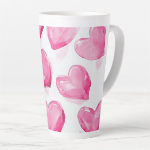Pink Hearts Watercolour Digital Art Latte Mug