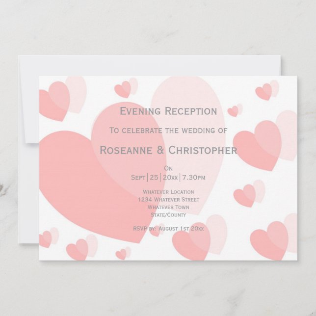 Pink Hearts Wedding Reception Invitation (Front)