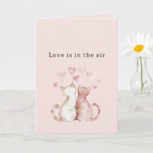 Pink Hearts White Cats Love Card