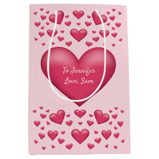 Pink Hearts With Custom Text Medium Gift Bag (Front)