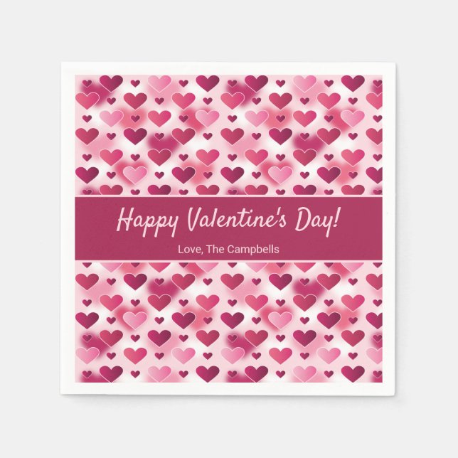 Pink Hearts With Custom Text Valentine's Day Napkin (Front)