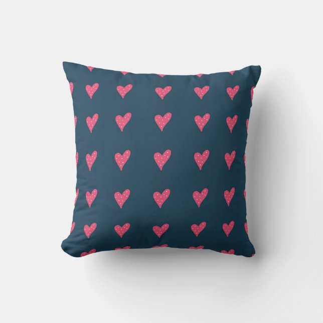 Pink Hearts with Dots Drawing Valentine`s Day Thro Cushion (Front)