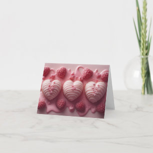 Pink Hearts with Raspberries Valentine's Greeting Holiday Card