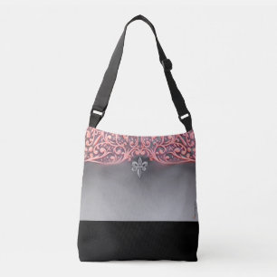 Pink Hearts with Silver Fleur di lis Crossbody Bag