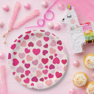 Pink Hearts with White Paper Plate