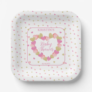 Pink Hearts Wreath A Little Sweetheart Baby Shower Paper Plate