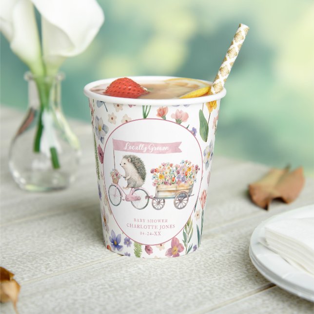 Pink Hedgehog Baby Shower Cups Locally Grown Flora (Insitu)