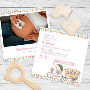 Pink Hedgehog Baby Shower Photo Invitation