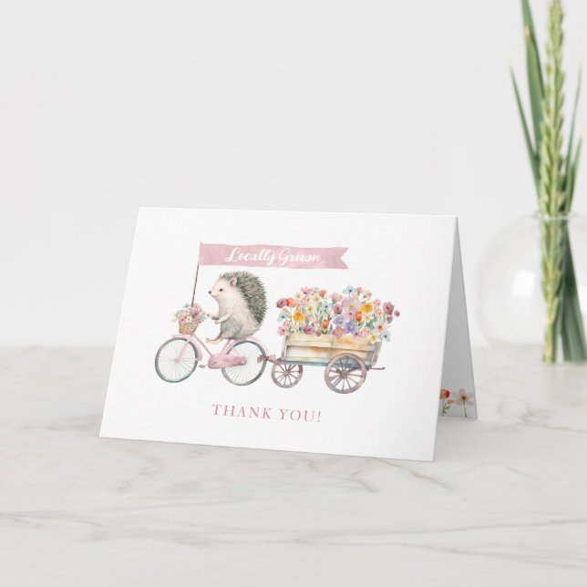 Pink Hedgehog Baby Shower Thank You Card – Locally (Front)