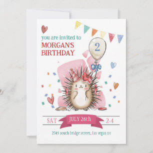 Pink Hedgehog Children's Birthday Invitation