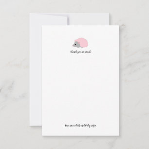 Pink hedgehog woodland animal thank you card