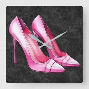Pink Heels Shoes Wall Clock